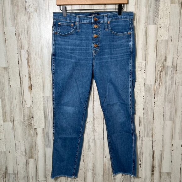 J. Crew Medium Wash Blue Denim High Rise Button‎ Fly Jeans Womens Size 30 - Picture 1 of 7